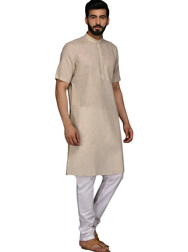 JadeBlue Cream Solid Regular Fit Modi Kurta