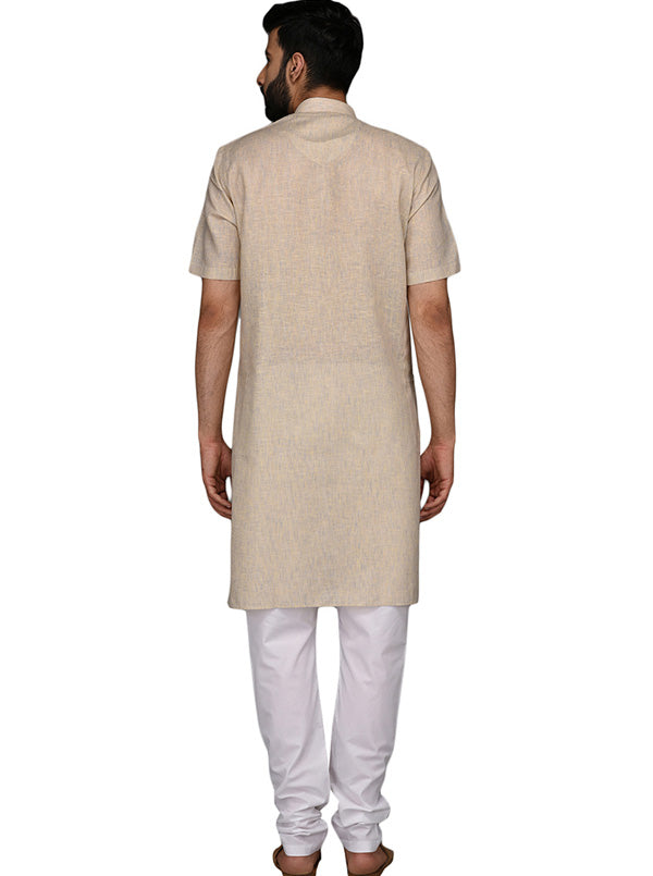 JadeBlue Cream Solid Regular Fit Modi Kurta