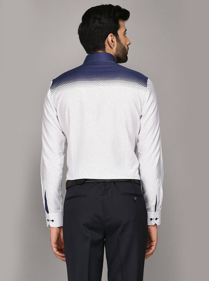 JB Studio White & Blue Printed Slim Fit Party Wear Shirt