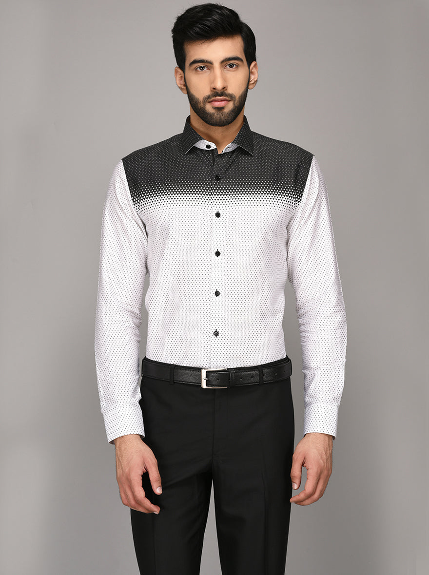 JB Studio White & Black Printed Slim Fit Party Wear Shirt