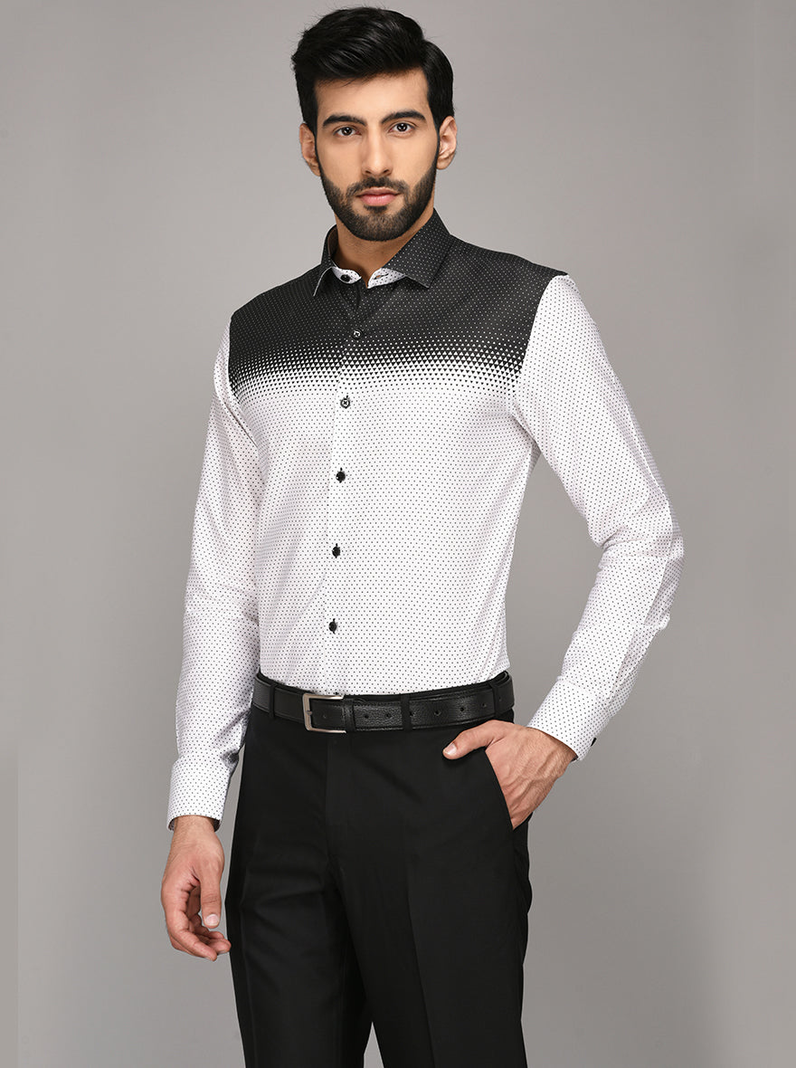 JB Studio White & Black Printed Slim Fit Party Wear Shirt