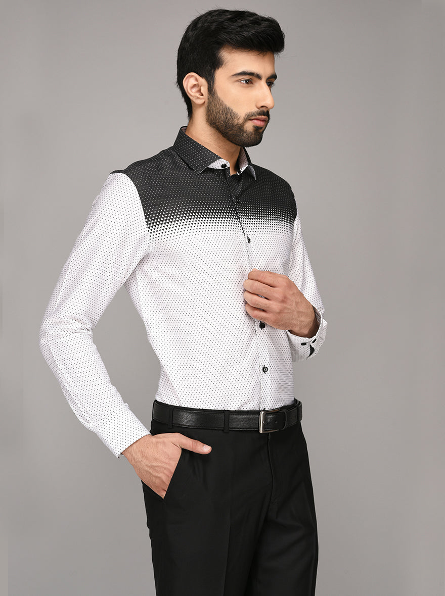 JB Studio White & Black Printed Slim Fit Party Wear Shirt