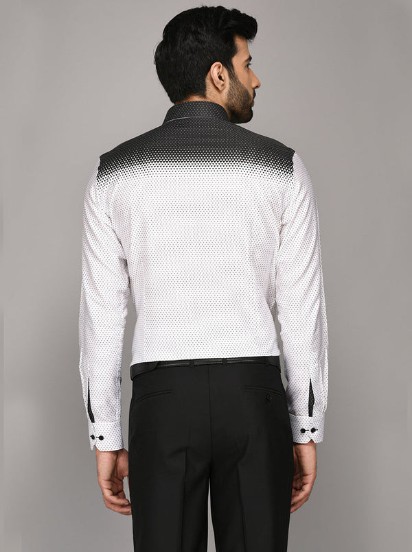 JB Studio White & Black Printed Slim Fit Party Wear Shirt