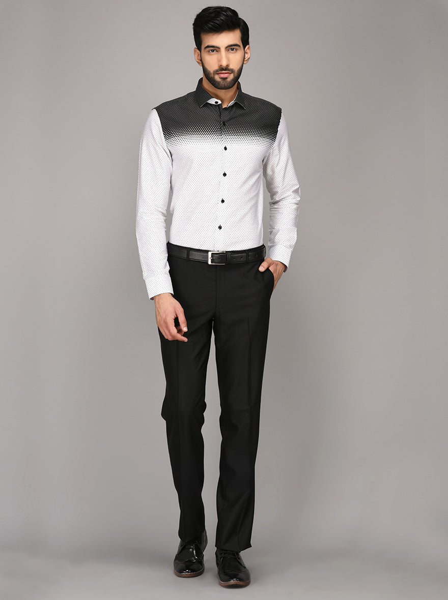 JB Studio White & Black Printed Slim Fit Party Wear Shirt