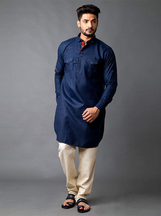 Navy Blue Pathani with Aligarhi