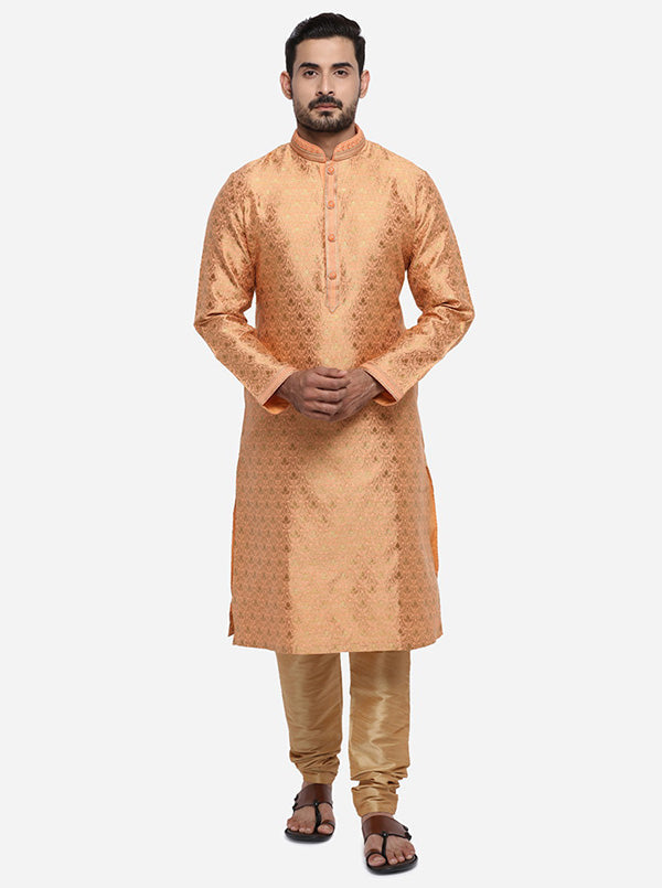 Light Orange & Golden Kurta Set | Azania