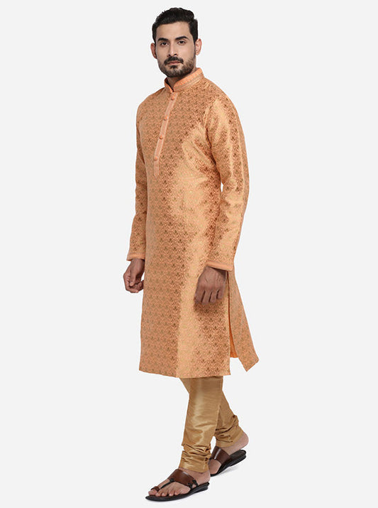 Light Orange & Golden Kurta Set | Azania