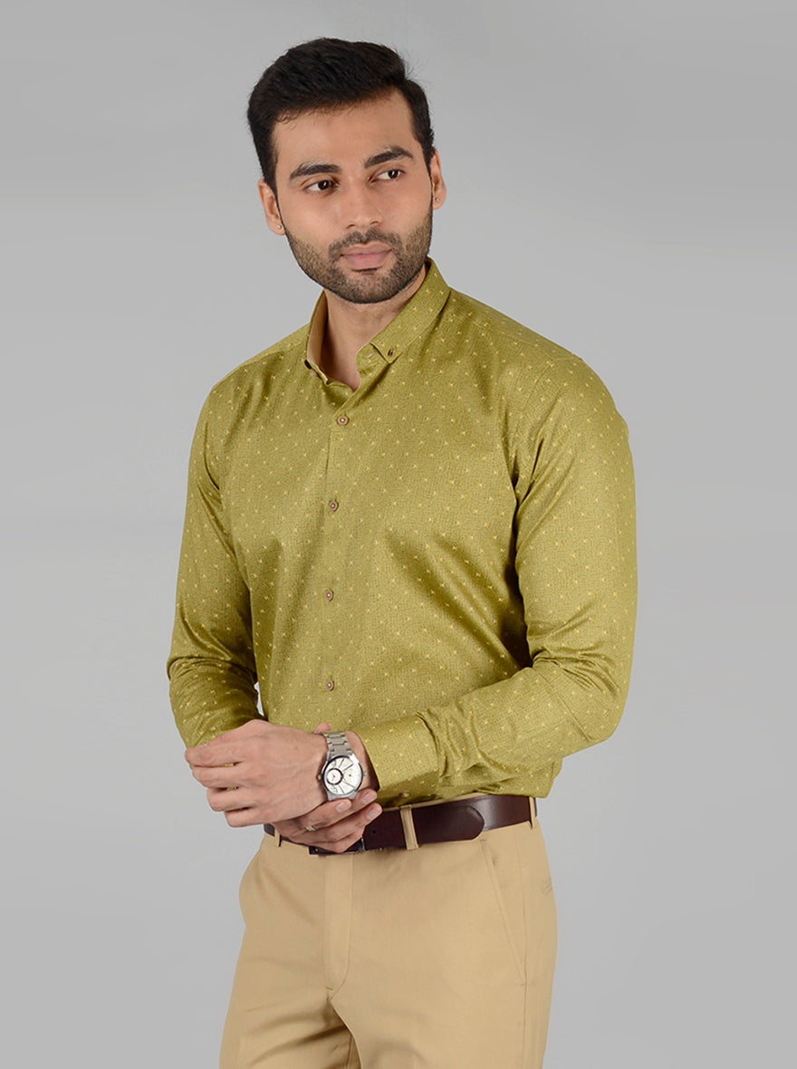 Green Self Design Slim Fit Party Wear shirt | Greenfibre