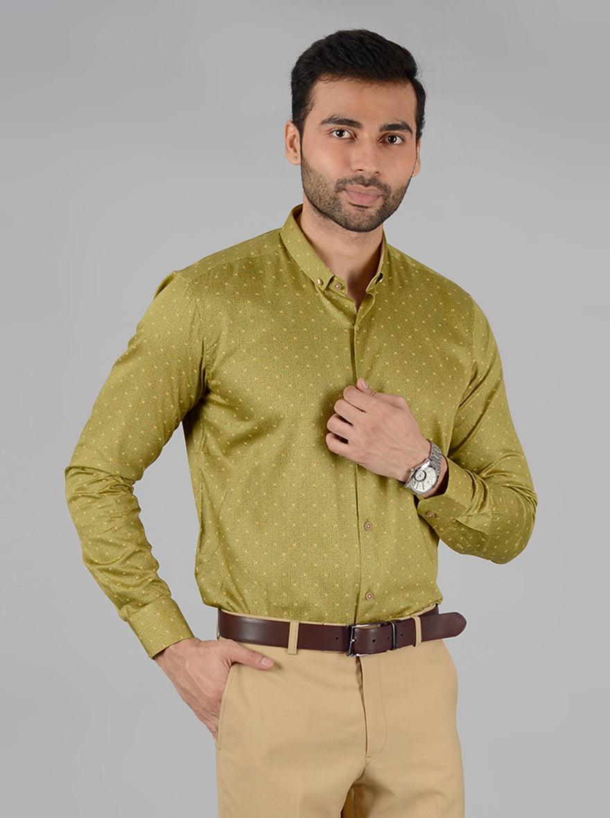 Green Self Design Slim Fit Party Wear shirt | Greenfibre