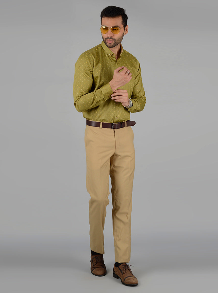 Green Self Design Slim Fit Party Wear shirt | Greenfibre