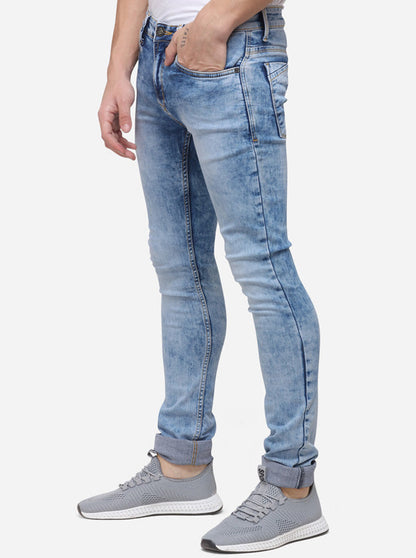 Light Blue Narrow Fit Solid Jeans | Greenfibre