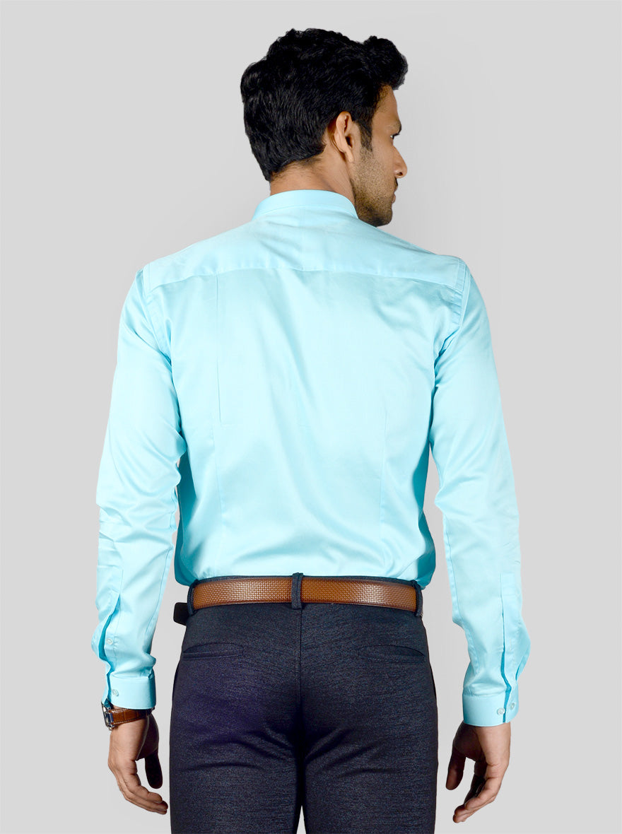 Sky Blue Solid Slim Fit Party Wear Shirt | Greenfibre