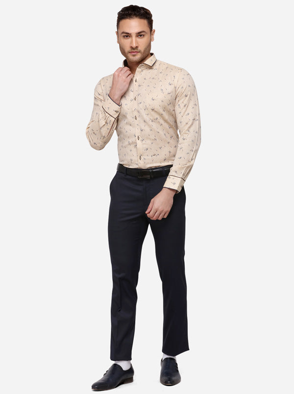 Beige Printed Slim Fit Party Wear Shirt | Greenfibre