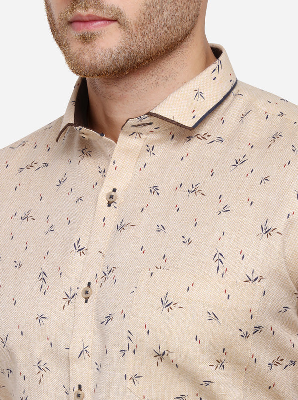 Beige Printed Slim Fit Party Wear Shirt | Greenfibre