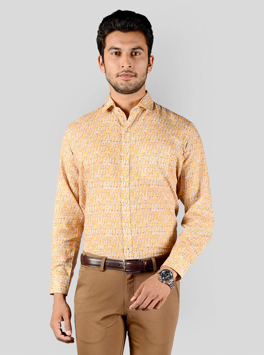 Lemon Yellow Printed Regular Fit Formal Shirt | JadeBlue