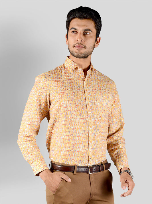 Lemon Yellow Printed Regular Fit Formal Shirt | JadeBlue