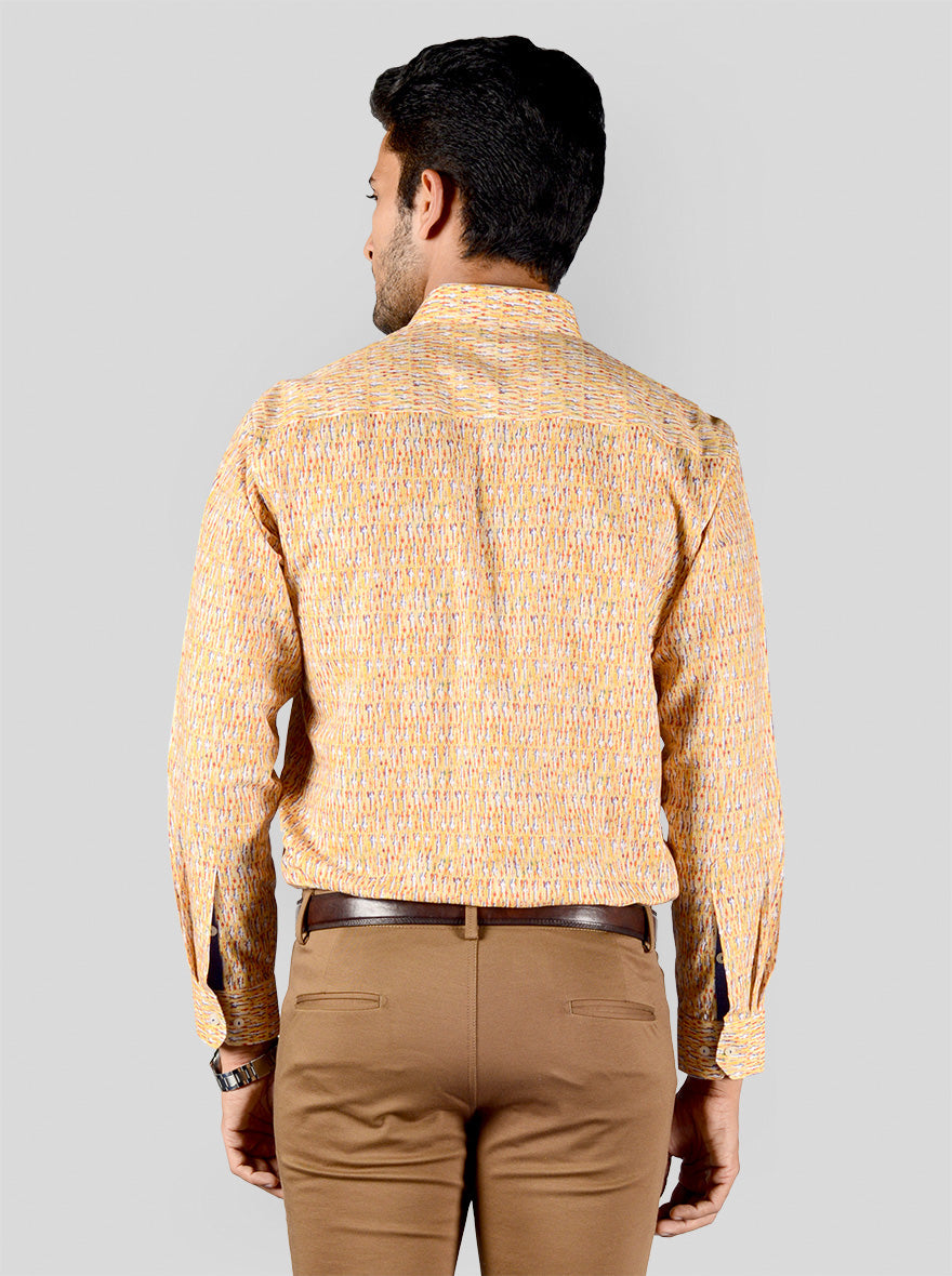 Lemon Yellow Printed Regular Fit Formal Shirt | JadeBlue