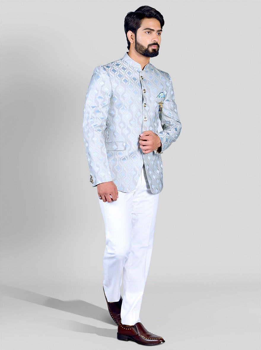 Beige & Sky Blue Jodhpuri Suit | JadeBlue