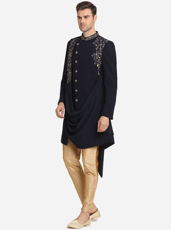 Navy Blue & Golden Indowestern | Azania