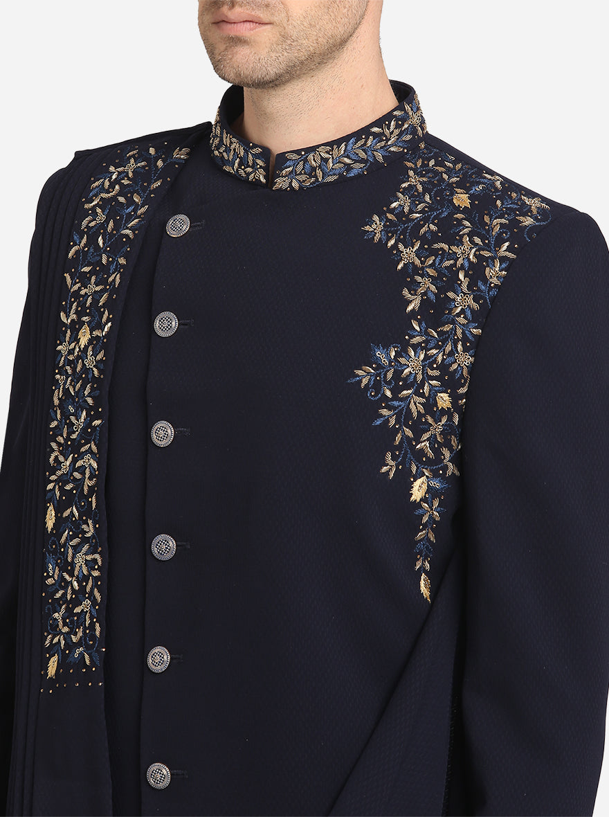 Navy Blue & Golden Indowestern | Azania