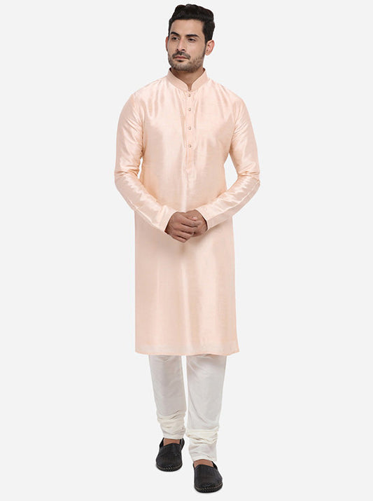 Pastel Peach Kurta Set with Pastel Peach Bandhgala Jacket | Azania