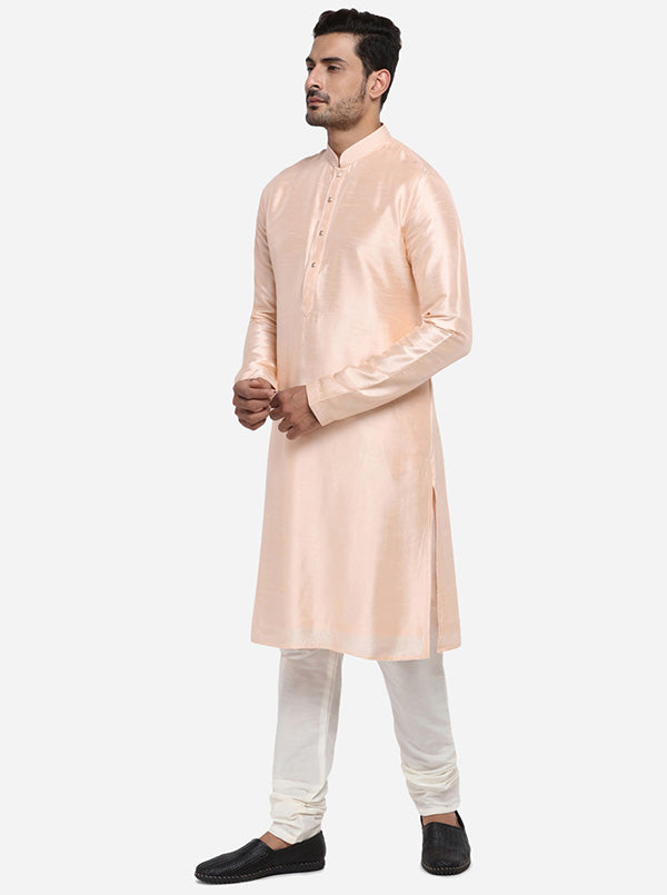 Pastel Peach Kurta Set with Pastel Peach Bandhgala Jacket | Azania