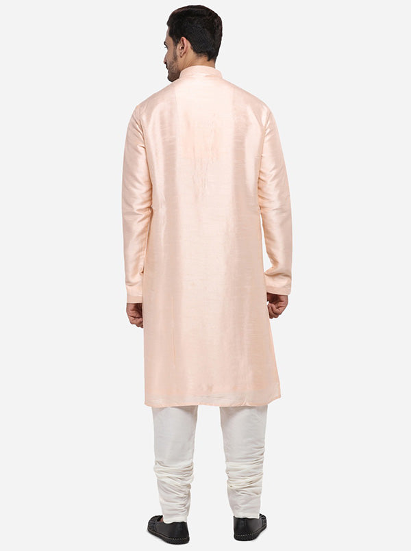 Pastel Peach Kurta Set with Pastel Peach Bandhgala Jacket | Azania