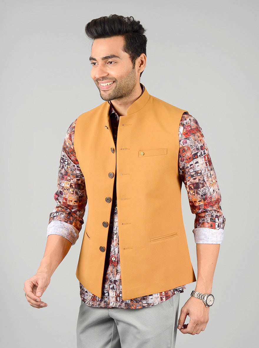 Khaki Bandhgala Jacket | Greenfibre