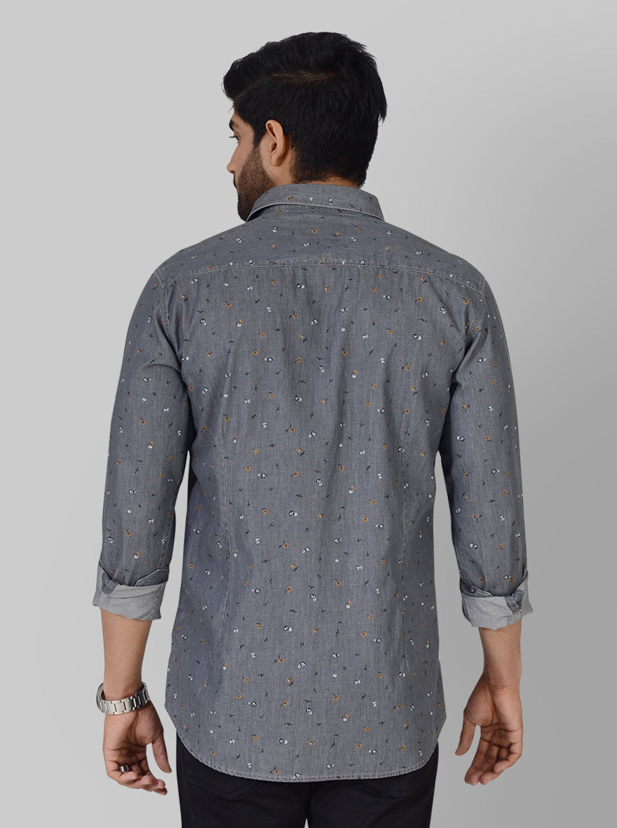 Stone Black Printed Slim Fit Casual Shirt | JB Sport