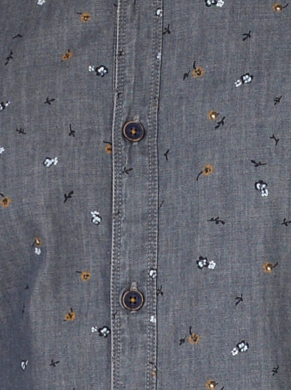 Stone Black Printed Slim Fit Casual Shirt | JB Sport
