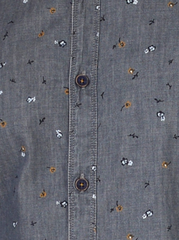 Stone Black Printed Slim Fit Casual Shirt | JB Sport