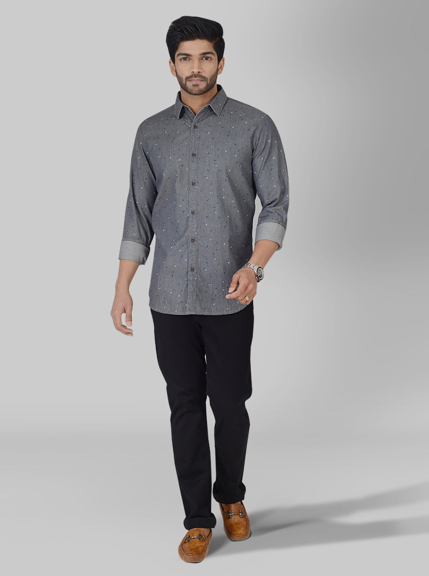 Stone Black Printed Slim Fit Casual Shirt | JB Sport