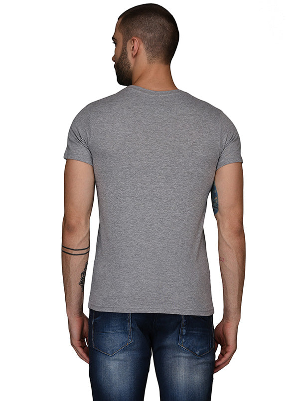 Grey Printed Slim Fit Round Neck T-Shirt | JB Sport