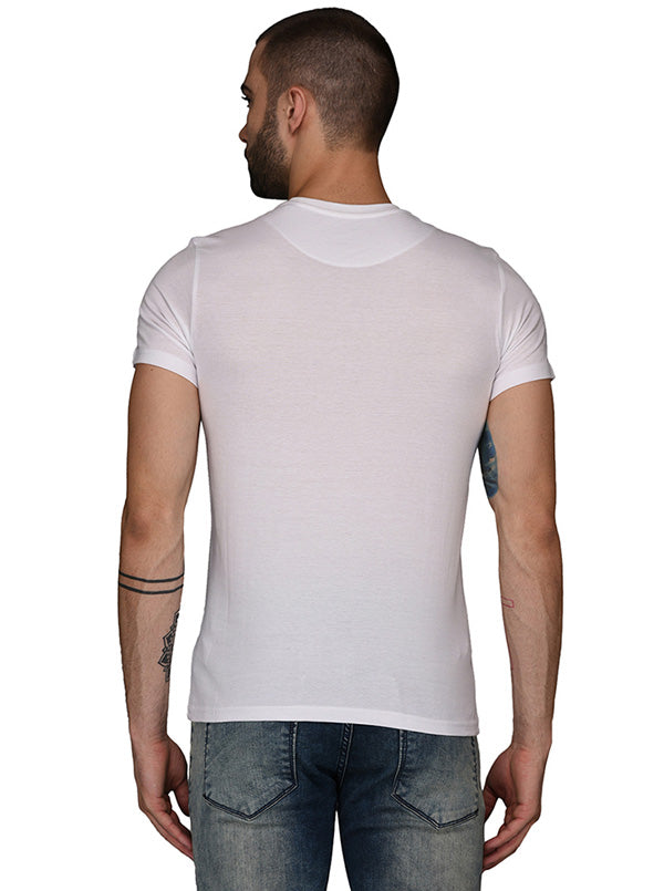 White Printed Slim Fit Round Neck T-Shirt | JB Sport