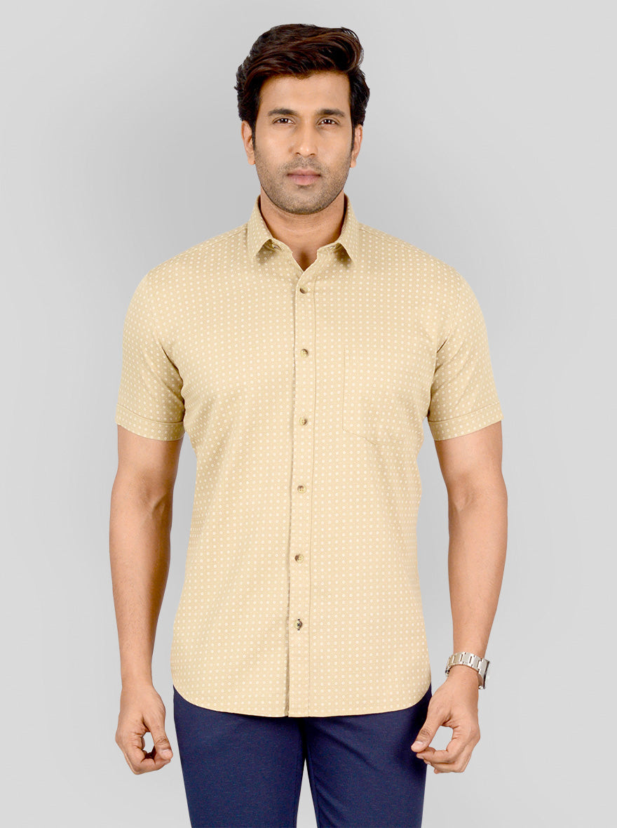 Sand Brown Printed Smart Fit Casual Shirt | Greenfibre