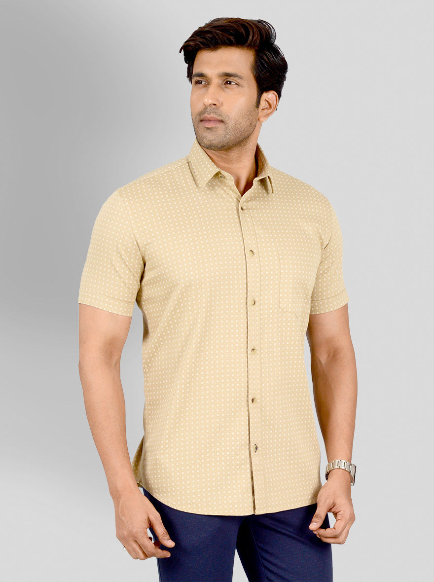 Sand Brown Printed Smart Fit Casual Shirt | Greenfibre