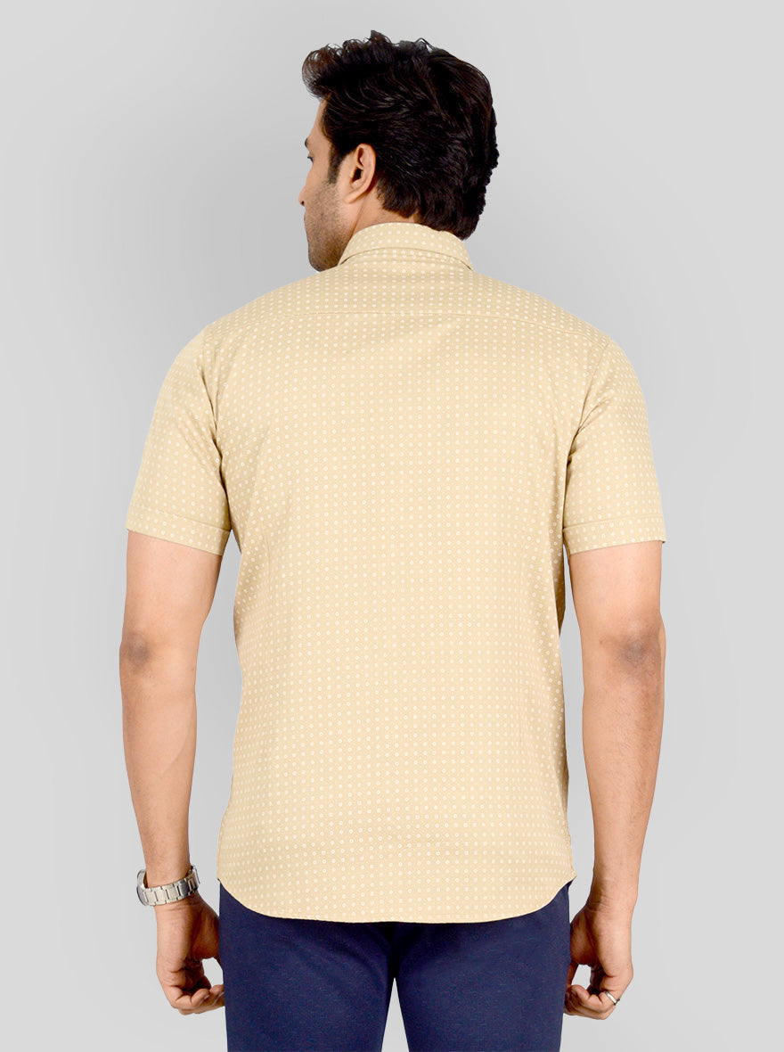 Sand Brown Printed Smart Fit Casual Shirt | Greenfibre