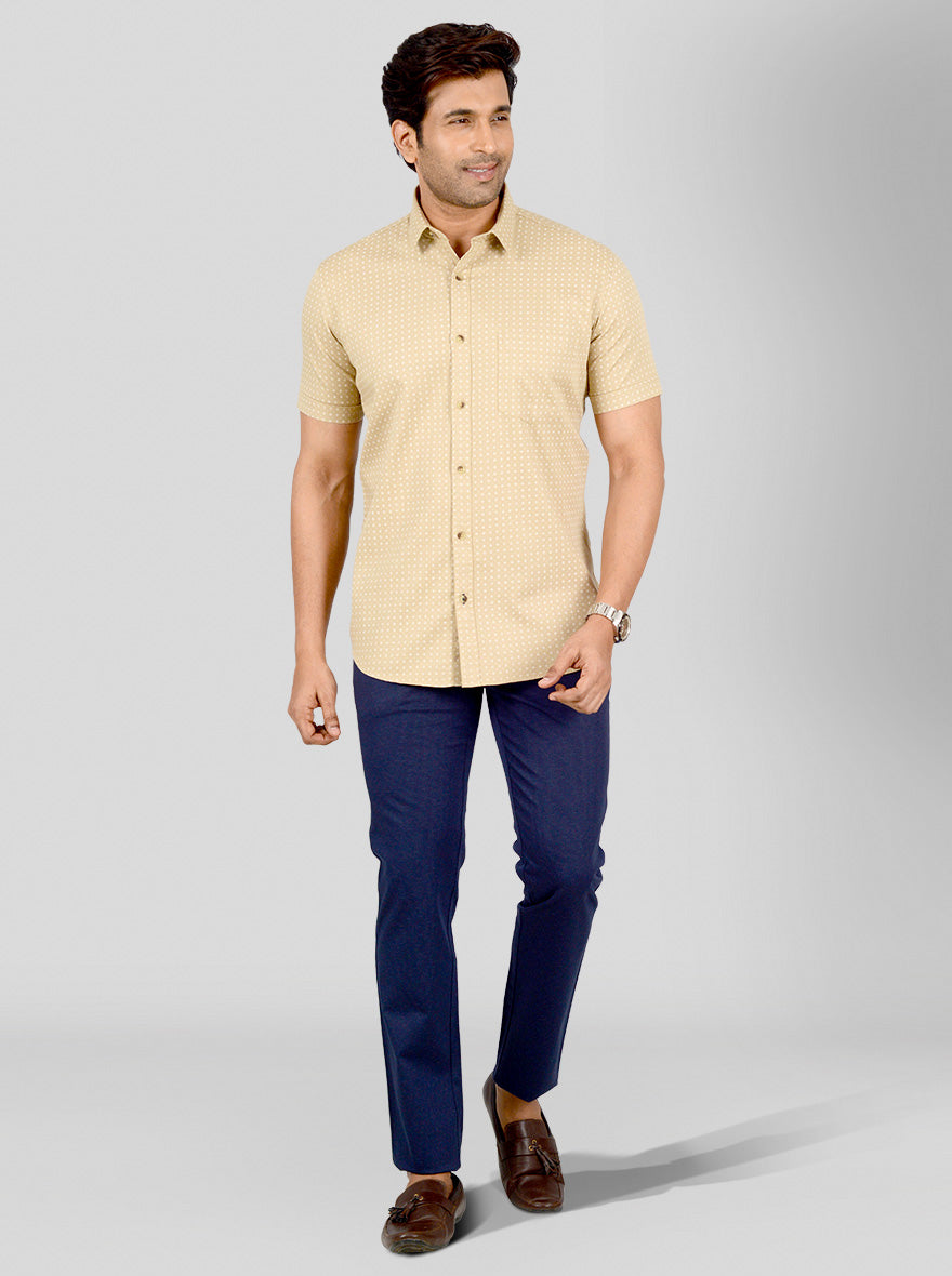 Sand Brown Printed Smart Fit Casual Shirt | Greenfibre