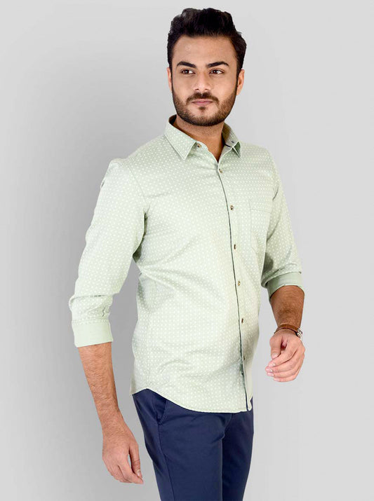 Light Pistachio Printed Smart Fit Casual Shirt | Greenfibre