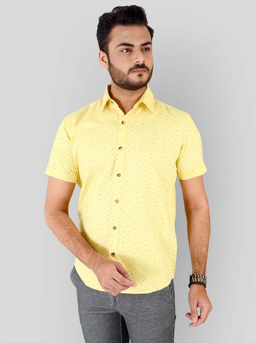Lemon Yellow Printed Smart Fit Casual Shirt | Greenfibre