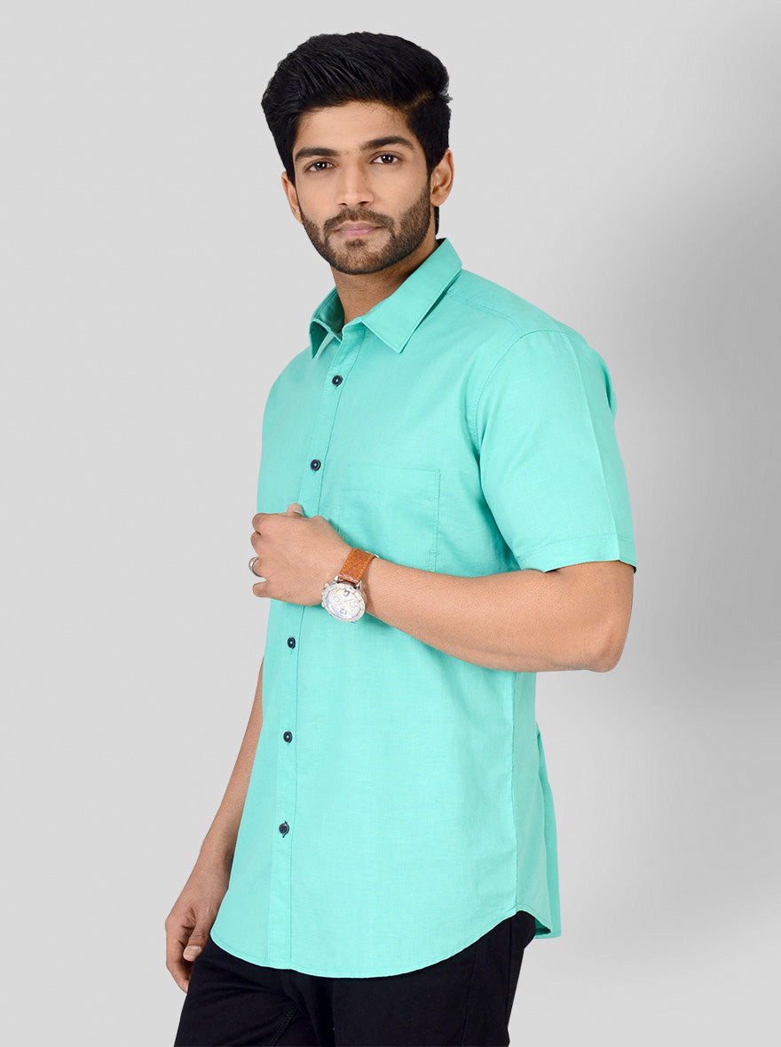 Sea Green Solid Slim Fit Casual Shirt | JB Sport