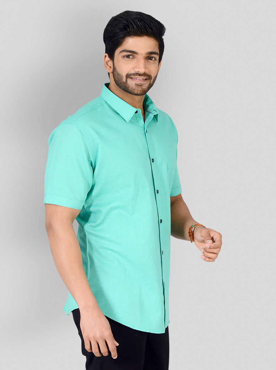 Sea Green Solid Slim Fit Casual Shirt | JB Sport