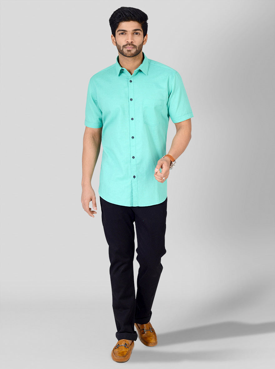 Sea Green Solid Slim Fit Casual Shirt | JB Sport