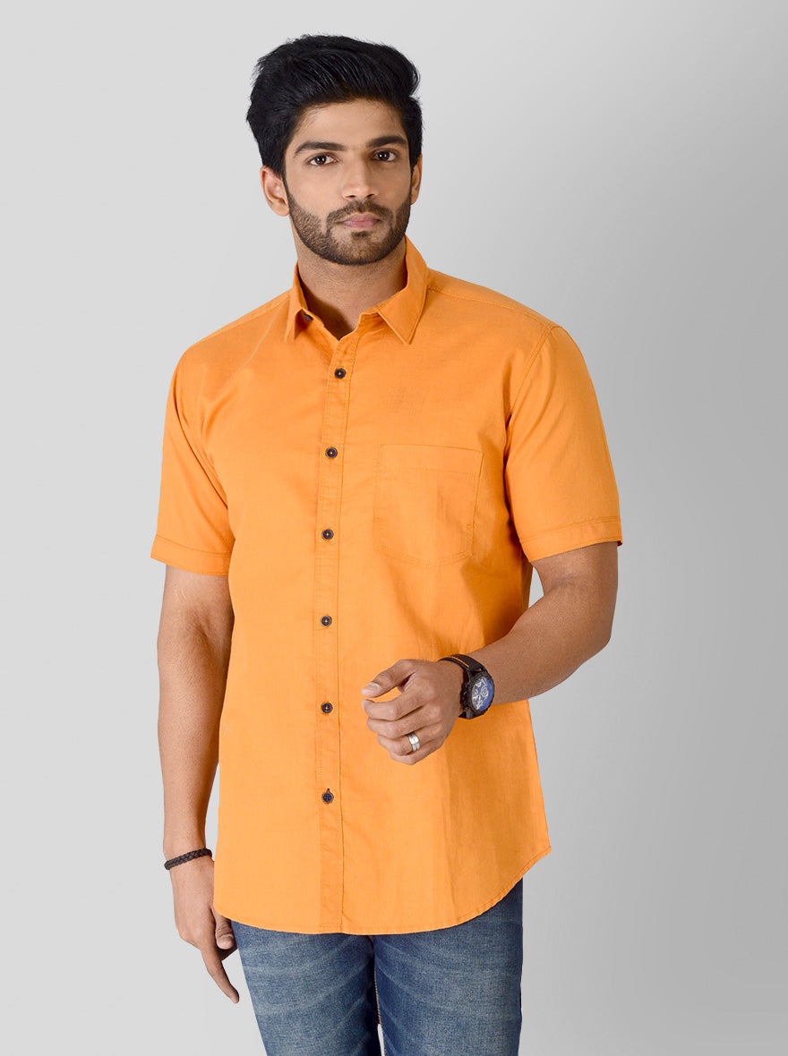 Saffron Orange Solid Slim Fit Casual Shirt | JB Sport