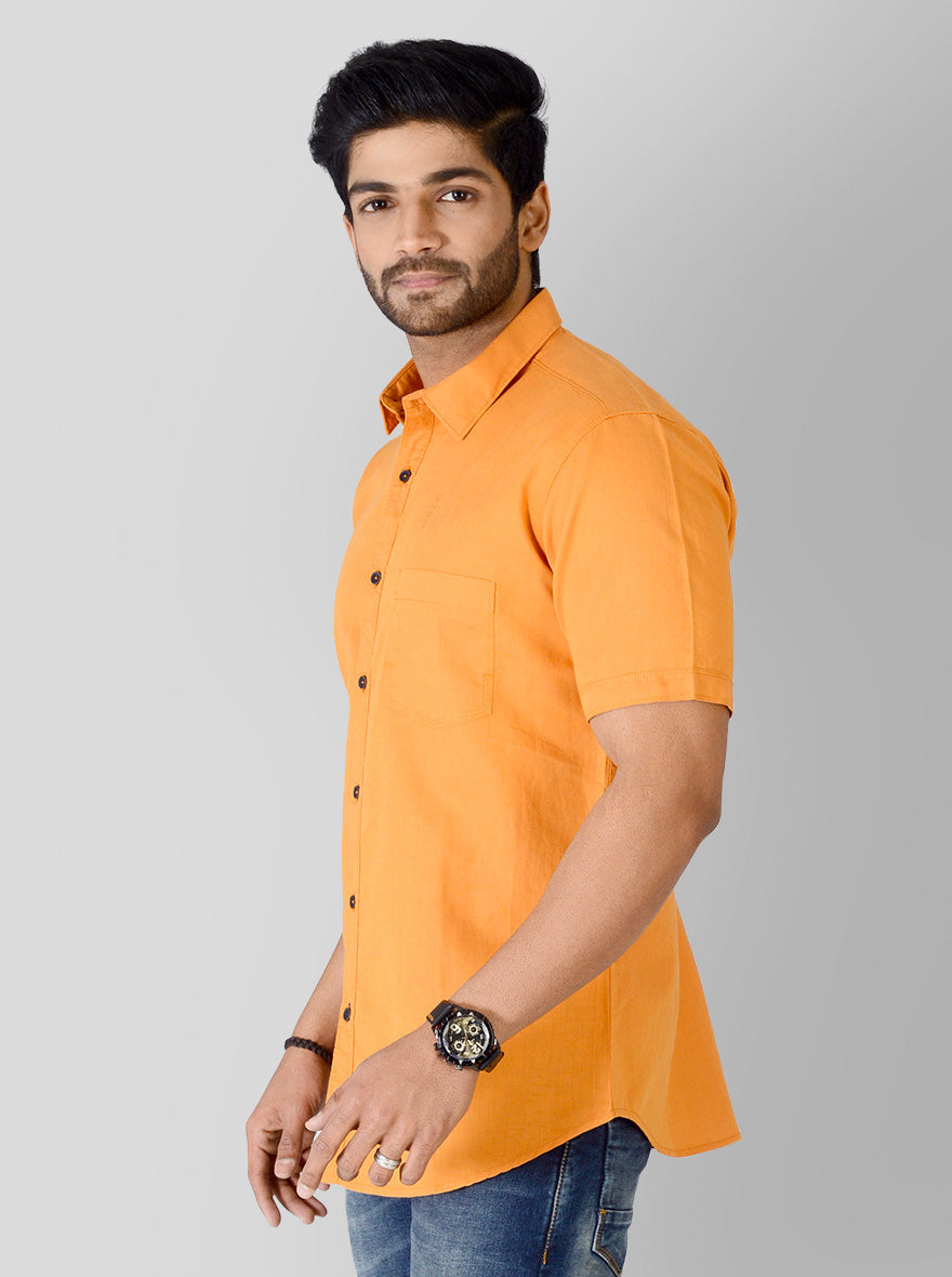 Saffron Orange Solid Slim Fit Casual Shirt | JB Sport