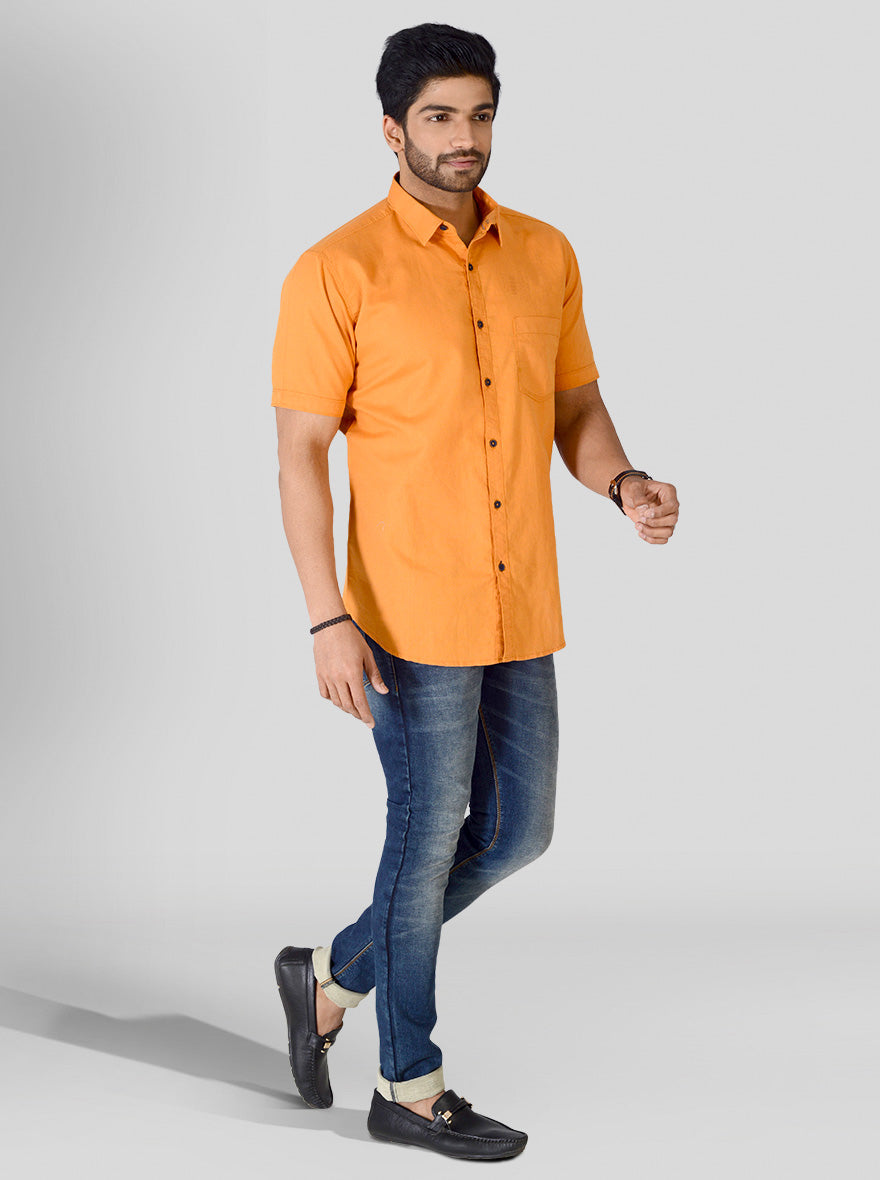 Saffron Orange Solid Slim Fit Casual Shirt | JB Sport