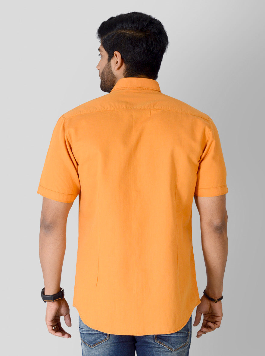 Saffron Orange Solid Slim Fit Casual Shirt | JB Sport