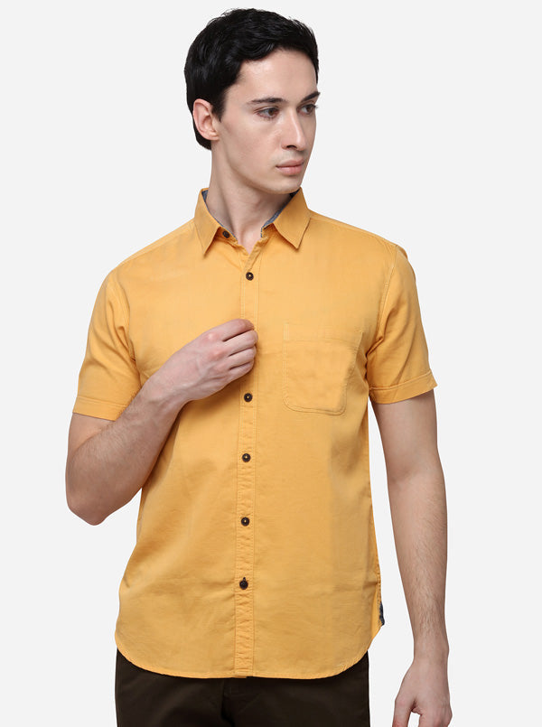 Golden Yellow Slim Fit Solid Casual Shirt | Greenfibre