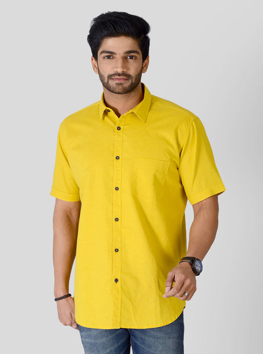 Bright Yellow Solid Slim Fit Casual Shirt | JB Sport