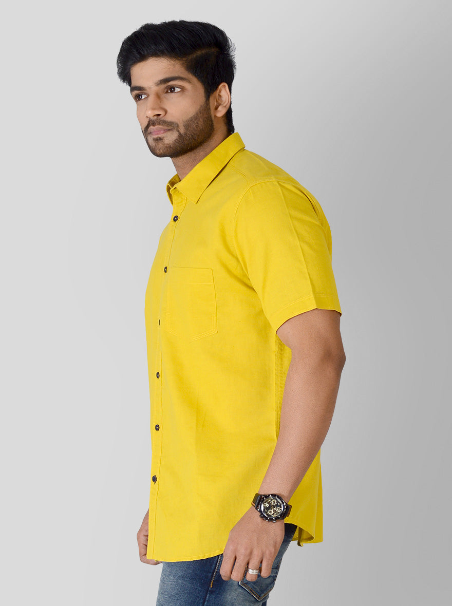 Bright Yellow Solid Slim Fit Casual Shirt | JB Sport